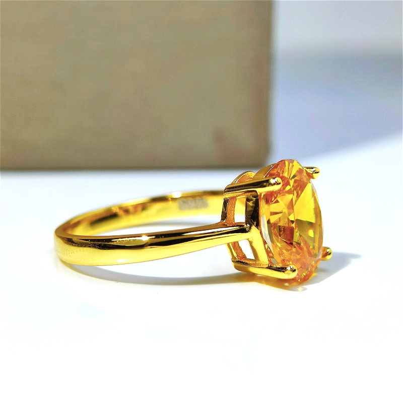 Women's S925 Silver Synthetic Zirconia Golden Oval Light Ring